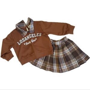 Baby Girl's 2Pc Graphic Print Sweatshirt Top & Plaid Skater Skirt Set 9-12M